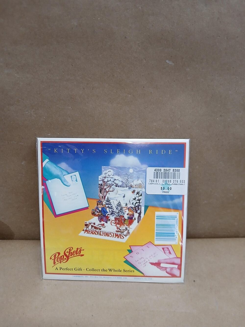 Vintage PopShots Kitty's Sleigh Ride Pop Up Christmas Card USA Collectible Rare